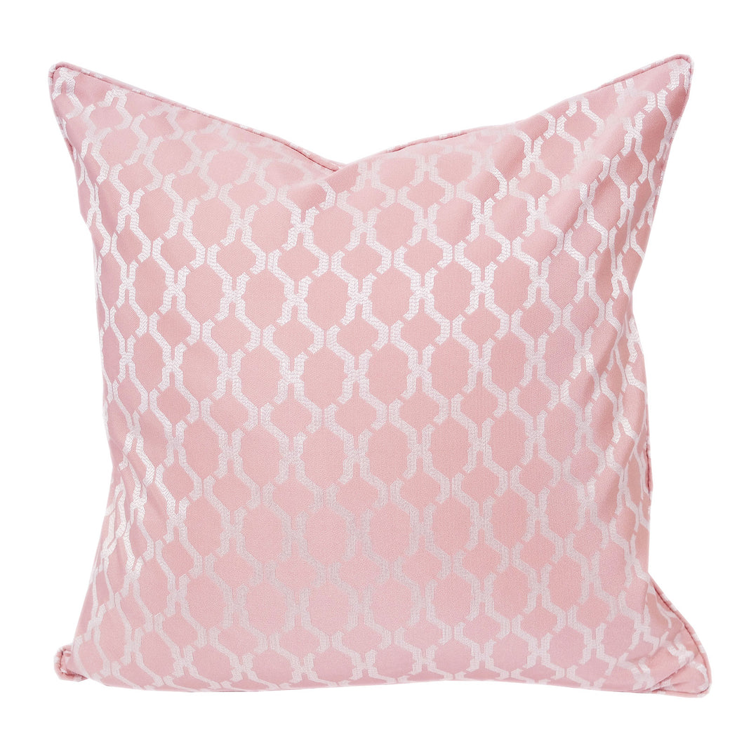 Jacquard Pink Catchy Silver Woven Geo Design line throw pillows