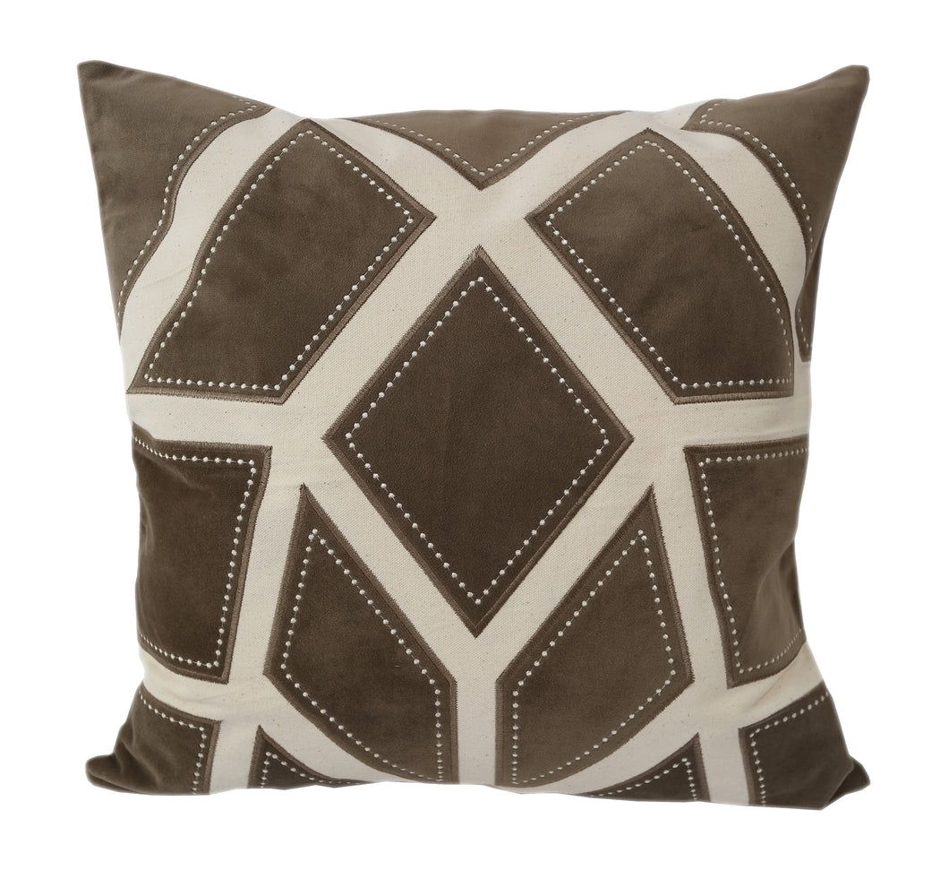 Brown and Tan Applique Embroidered Poly Linen Throw Pillow 20x20 - Home Accent Pillows