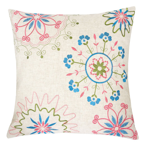 Embroidered Aquinnah Whimsical Floral Poly Linen Decorative Throw Pillow