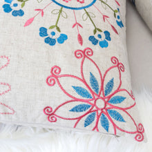 Embroidered Aquinnah Whimsical Floral Poly Linen Decorative Throw Pillow