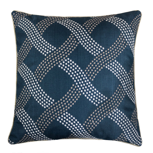 Embroidered Floral Navy Dotted Linen Poly Designer pillow