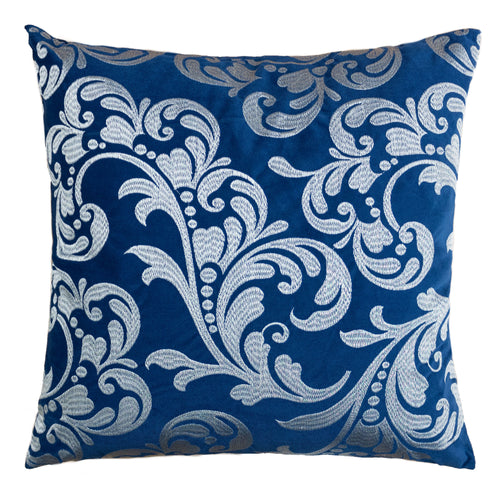 Silver Floral Embroidered  Poly Velvet Designer Pillow