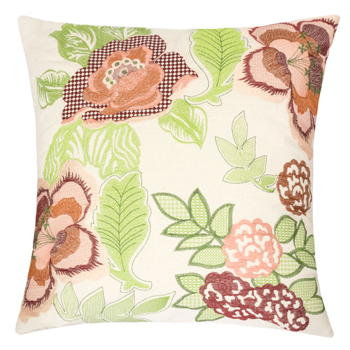 Embroidered Floral leaf Applique Designer Pillow 100% Cotton