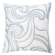 Embroidered White, Teal and Tan Throw Pillow