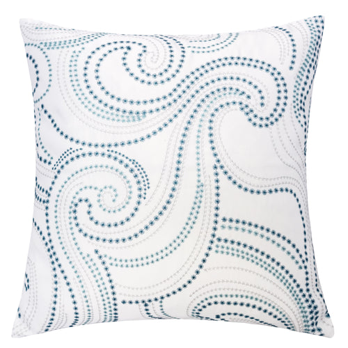 Embroidered White, Teal and Tan Throw Pillow