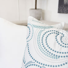 Embroidered White, Teal and Tan Throw Pillow
