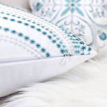 Embroidered White, Teal and Tan Throw Pillow