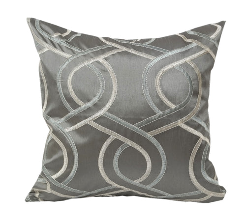 Poly Silk Pewter Embroidered Pillow