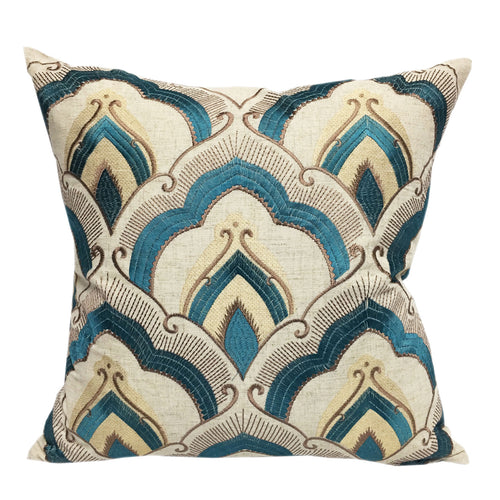 Embroidered Linen Poly Green and Teal Raybrook Throw Pillow