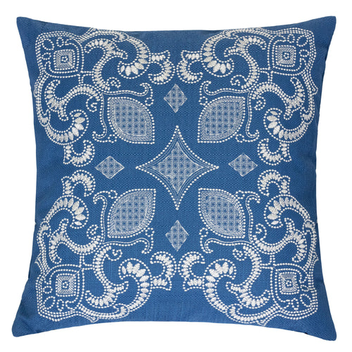 Embroidered Sapphire Blue Woven Alexandra Throw Pillow