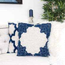 Applique Linen Poly Blue Sapphire Throw Pillow