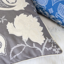 Appilque Gray Alexandra Throw Pillow with catchy white design throw pillow