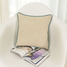 Natural Linen  Look with Light Sparkle and Velvet Pipping Throw Pillow