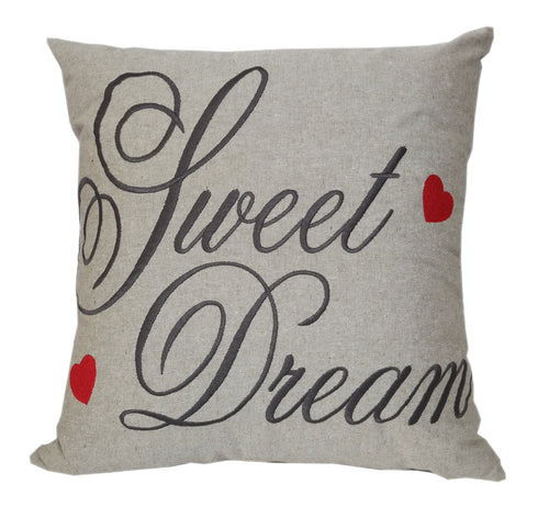 Sweet Dreams Embroidered Poly Linen Throw Pillow 20x20 - Home Accent Pillows