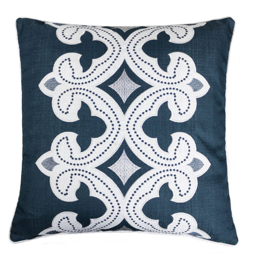 Applique Catchy Navy Linen Poly Designer pillow