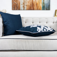 Applique Catchy Navy Linen Poly Designer pillow