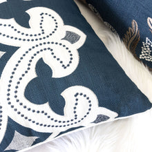 Applique Catchy Navy Linen Poly Designer pillow