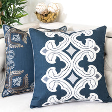 Applique Catchy Navy Linen Poly Designer pillow