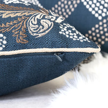 Embroidered Floral Navy Linen Poly Designer pillow