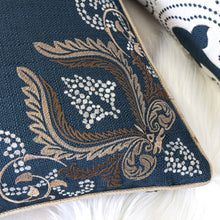 Embroidered Floral Navy Linen Poly Designer pillow