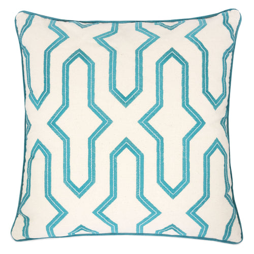 Embroidered Linen Geometric Turquoise Designer pillow 100% Cotton