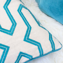 Embroidered Linen Geometric Turquoise Designer pillow 100% Cotton