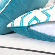 Embroidered Linen Geometric Turquoise Designer pillow 100% Cotton