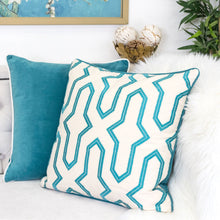 Embroidered Linen Geometric Turquoise Designer pillow 100% Cotton