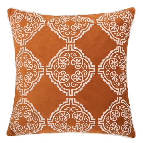 Embroidered Orange Spice Velvet with white designer throw Pillow