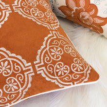 Embroidered Orange Spice Velvet with white designer throw Pillow