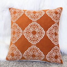 Embroidered Orange Spice Velvet with white designer throw Pillow