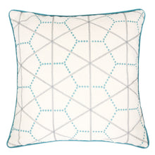 Embroidered Linen Geometric Turquoise Designer pillow 100% Cotton