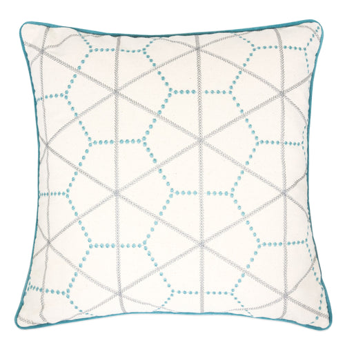 Embroidered Linen Geometric Turquoise Designer pillow 100% Cotton