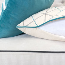 Embroidered Linen Geometric Turquoise Designer pillow 100% Cotton
