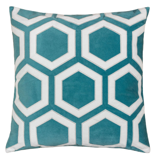 Applique Turquoise Velvet with white Geometric Designer Pillow