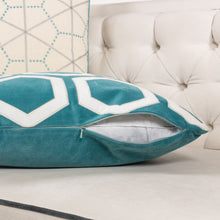 Applique Turquoise Velvet with white Geometric Designer Pillow