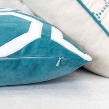 Applique Turquoise Velvet with white Geometric Designer Pillow