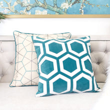 Applique Turquoise Velvet with white Geometric Designer Pillow