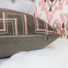 Embroidered Blush Velvet with Pink line Designer Pillow