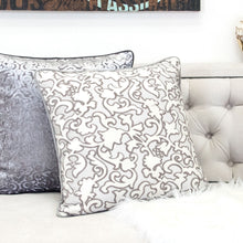 Cut Velvet Gray Unique White floral  Designer Throw Pillow