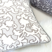 Cut Velvet Gray Unique White floral  Designer Throw Pillow