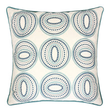 Embroidered Cotton Aqua and Teal Connelly Throw Pillow