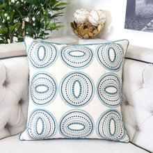 Embroidered Cotton Aqua and Teal Connelly Throw Pillow