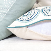 Embroidered Cotton Aqua and Teal Connelly Throw Pillow