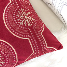 Holiday Velvet Designer Pillow with Exquisite Embroidered Snow Flake Pattern