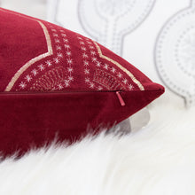 Holiday Velvet Designer Pillow with Exquisite Embroidered Snow Flake Pattern