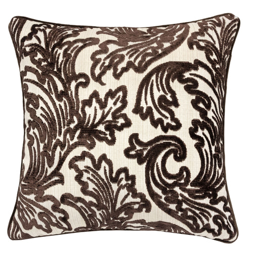 Cut Velvet Mocha with Classy Elegant Floral Design throw pillow