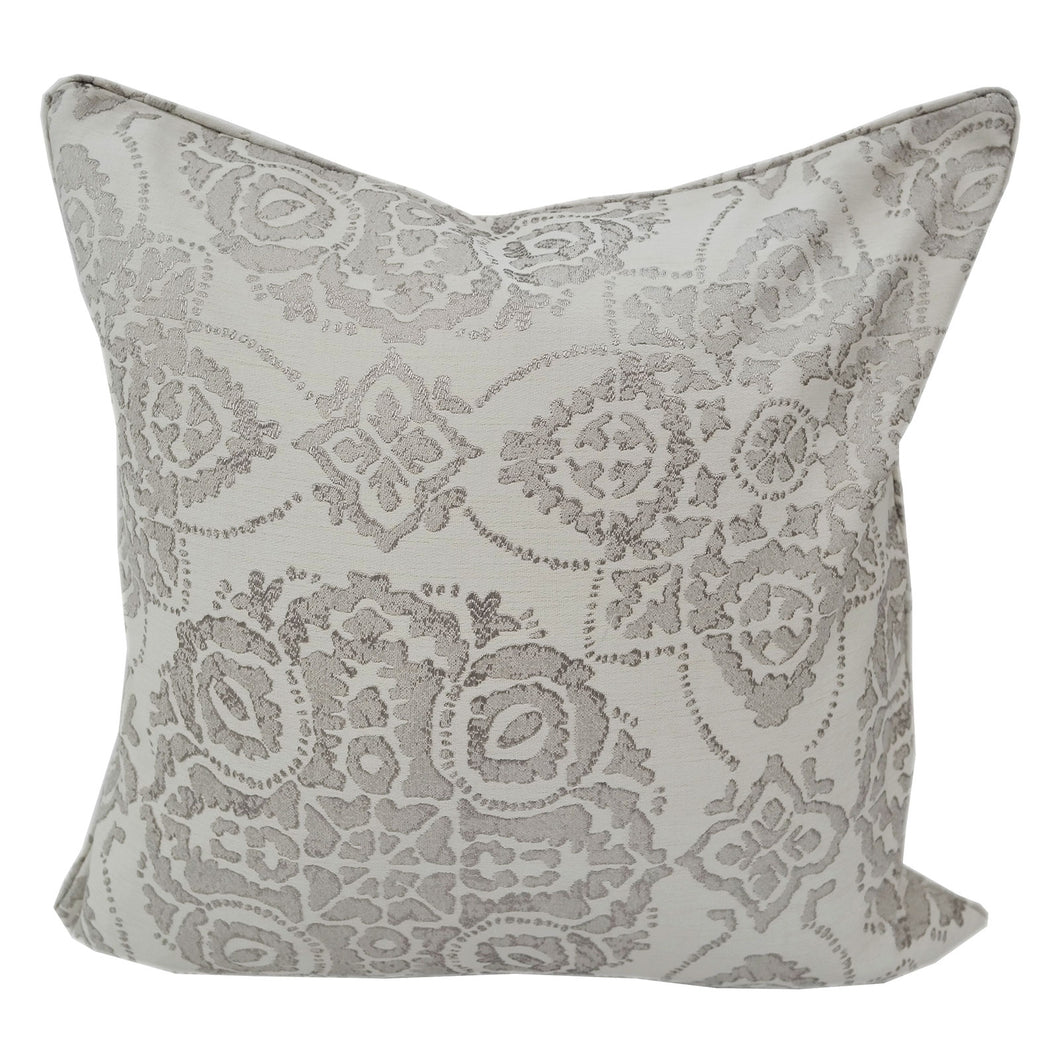 Woven Cream with Gray Floral texture Design Throw Pillow