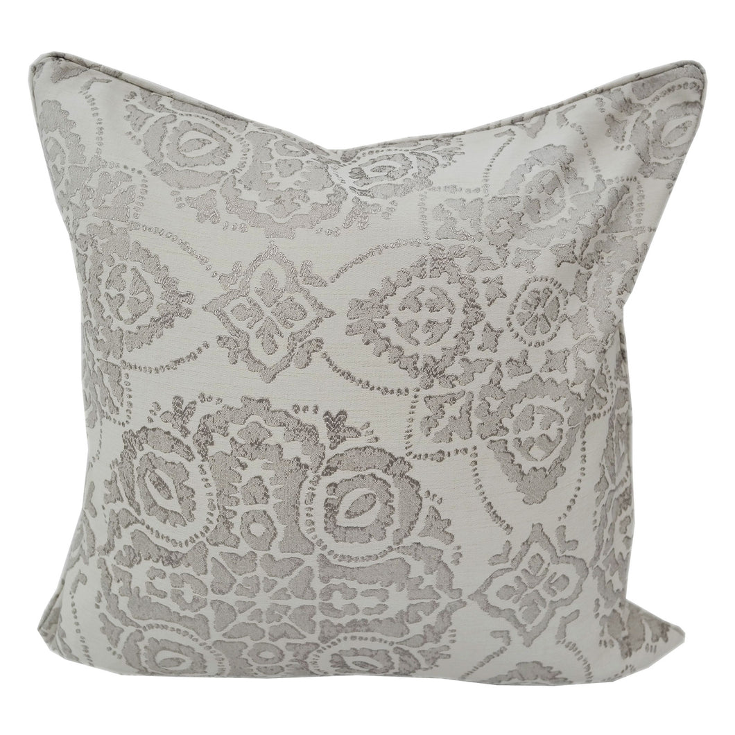 Woven Cream with Gray Floral texture Design Throw Pillow – Home