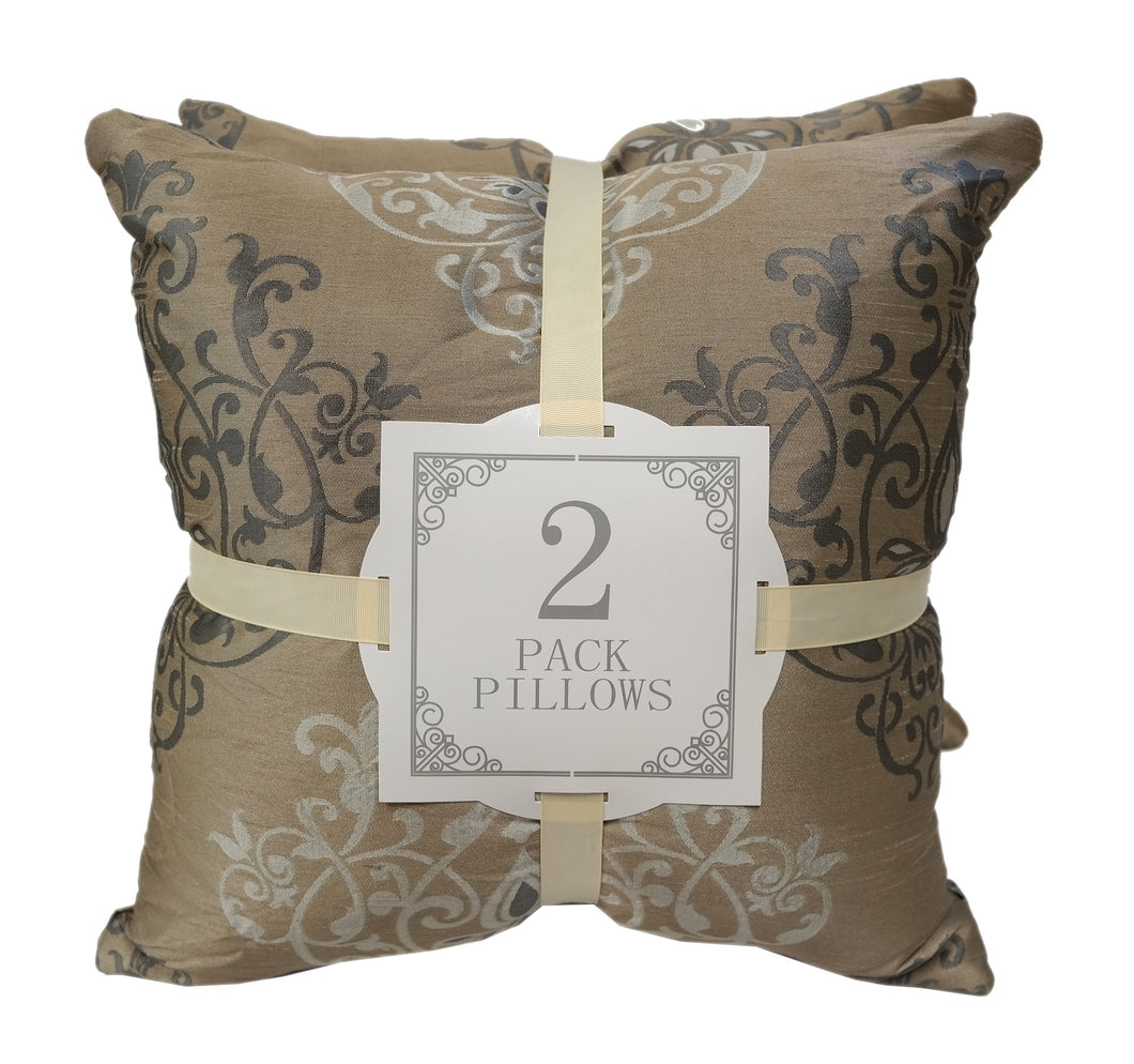 Damask Metallic and Grey 2 Pack Throw Pillows 18x18 - Home Accent Pillows